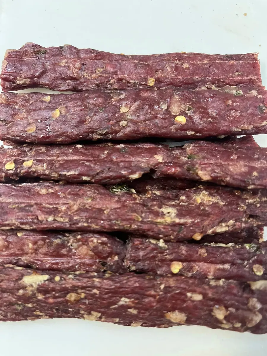 Stacked strips of Easy Chew jerky