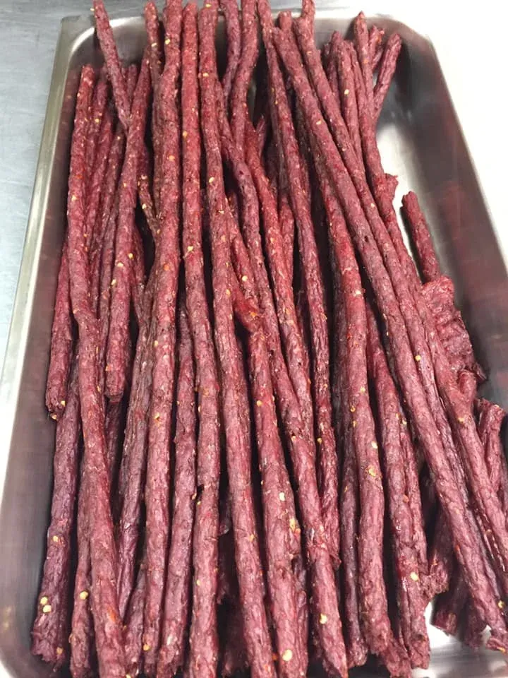 A tray of Sweet & Spicy jerky sticks